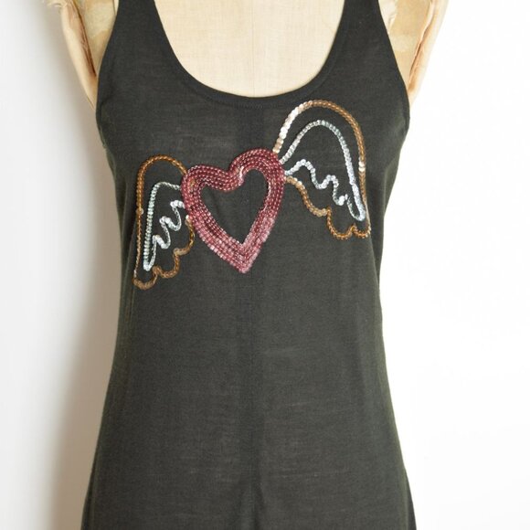 vintage 70s dress black sequin HEART wings racerback disco long maxi sundress S - Picture 4 of 8